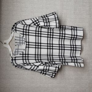 Piphany Black and White Plaid Bell Sleeve Blouse